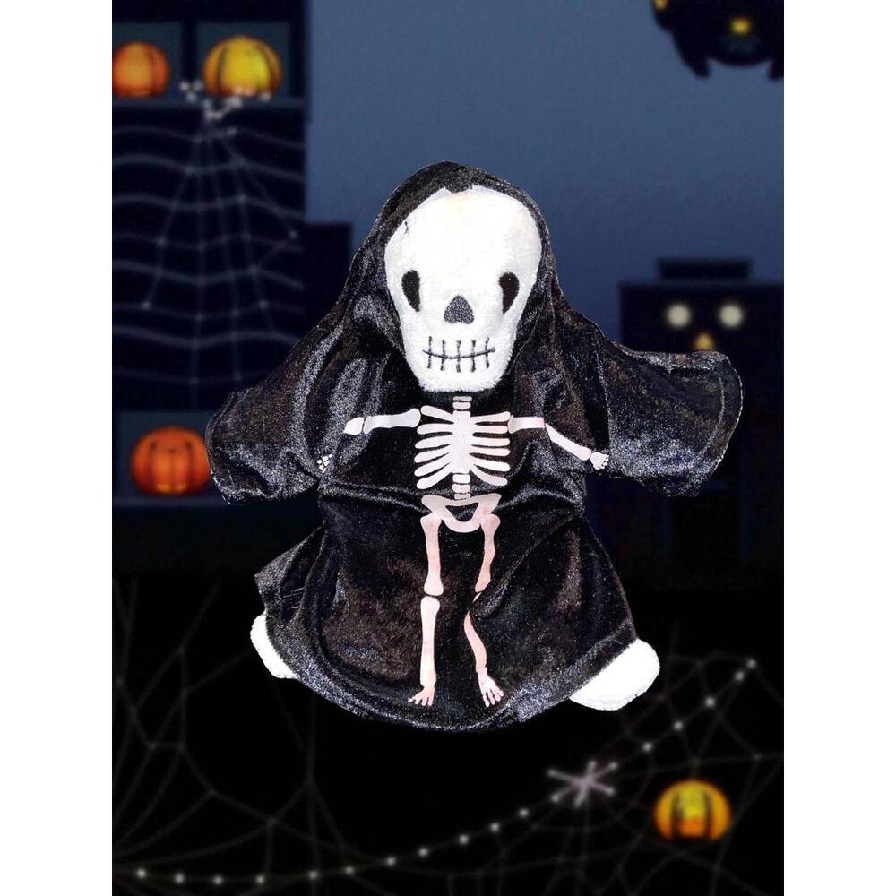 TY Skeleton Puppet Plush Toy w/Hooded Cloak Halloween Scary Grim Reaper Read*